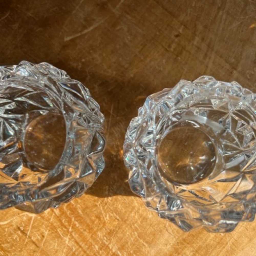 Tiffany and Co Rock Cut Crystal Votive Candle Holder Pair